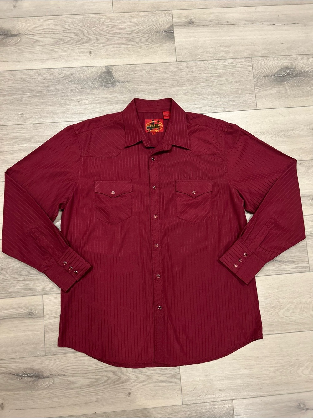 Attrak Jeans Western Heritage Jacquard Burgundy Pearl Snap Shirt XL Rodeo EUC